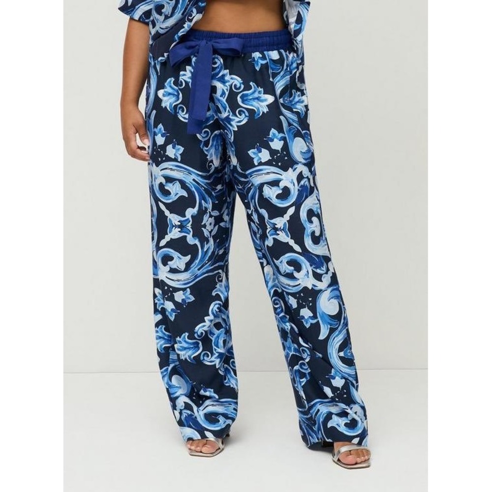 Torrid Pants Women's 1X Gothic Tile Blue Lyocell Wide Leg Barrel Pull On
